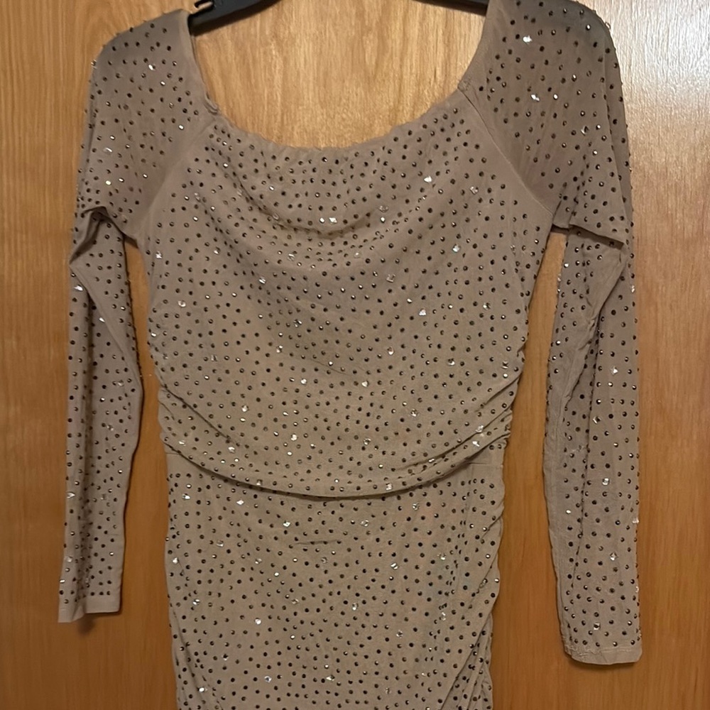 Elegant Tan Dress with Silver Accents